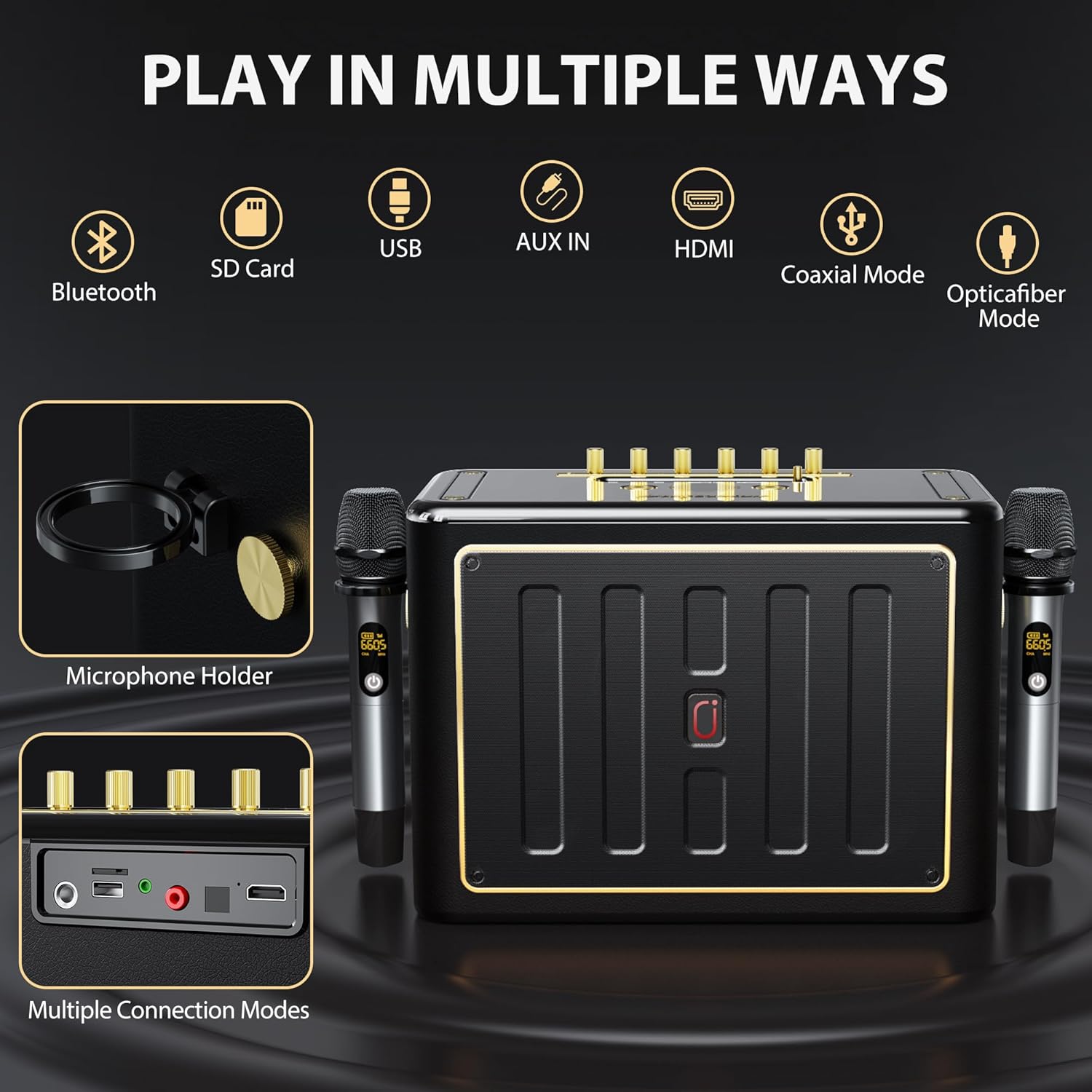 JYX Karaoke Machine with 2 Wireless Microphones, Portable Bluetooth Singing PA System Bass/Treble Adjustment, Supports TV Connetion/Bluetooth/USB/TF/AUX for Home Party