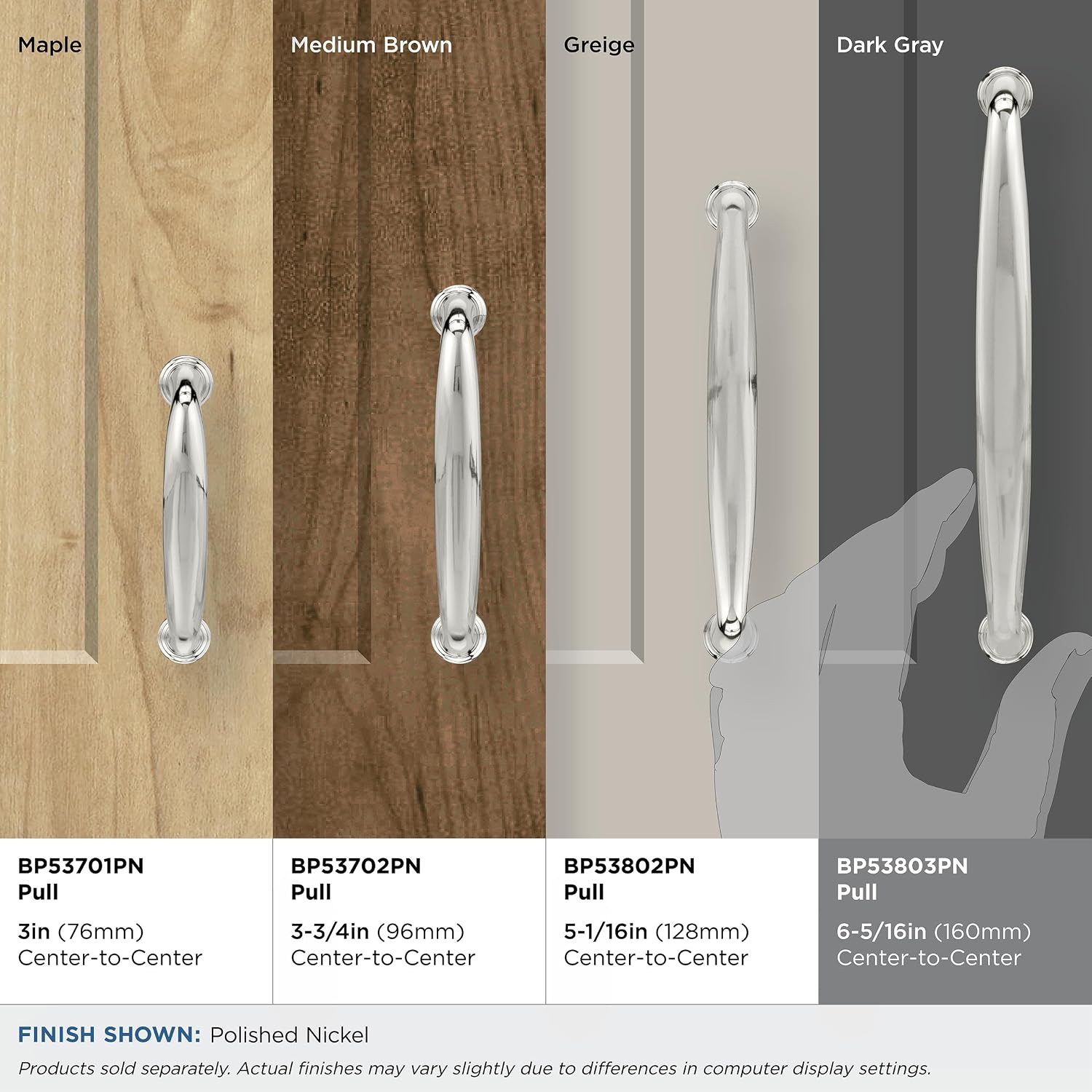 Amerock | Cabinet Pull | Polished Nickel | 6-5/16 inch (160 mm) Center to Center | Kane | 1 Pack | Drawer Pull | Drawer Handle | Cabinet Hardware