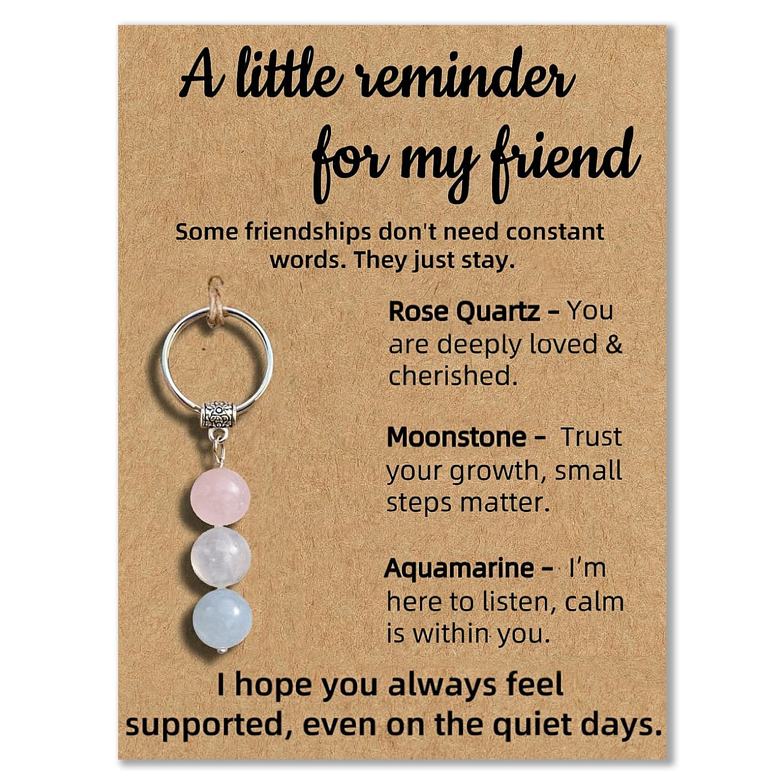 Aikobaa Women's Friend Ship Crystal Gift Set - Rose Quartz, Moonstone & Aquamarine Gemstones With Heartfelt Message Card, Emotional Support Gift For Best Her | You Are Loved Keepsake