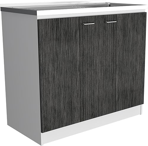 Tuhome Napoles - Fregadero utilitario con gabinete, un estante, gabinete de doble puerta, color blancoroble ahumado