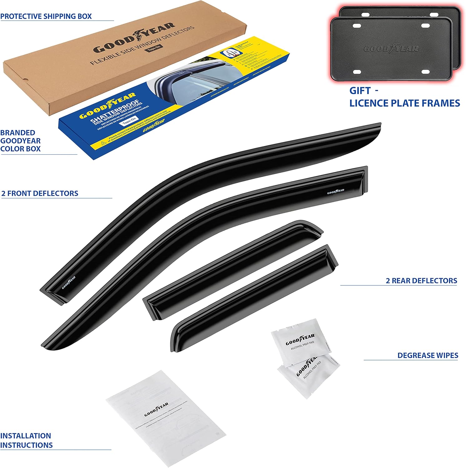 Goodyear Shatterproof Window Deflectors for Trucks Dodge Ram 1500 2009-2018 Quad Cab, Tape-on Rain Guards, Window Visors, Vent Deflector Visor, Truck Accessories, 4 pcs. - GY008701