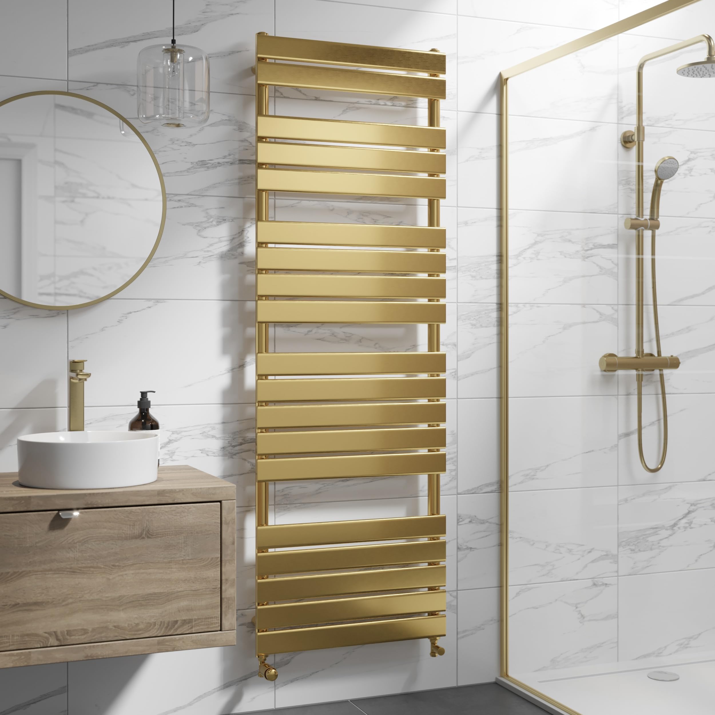 Duratherm Brushed Brass Duratherm® 1800 X 600Mm Flat Panel Heated Towel Rail Radiator Modern Central Heating Bathroom Warmer Wall Mounted Ladder Rad,