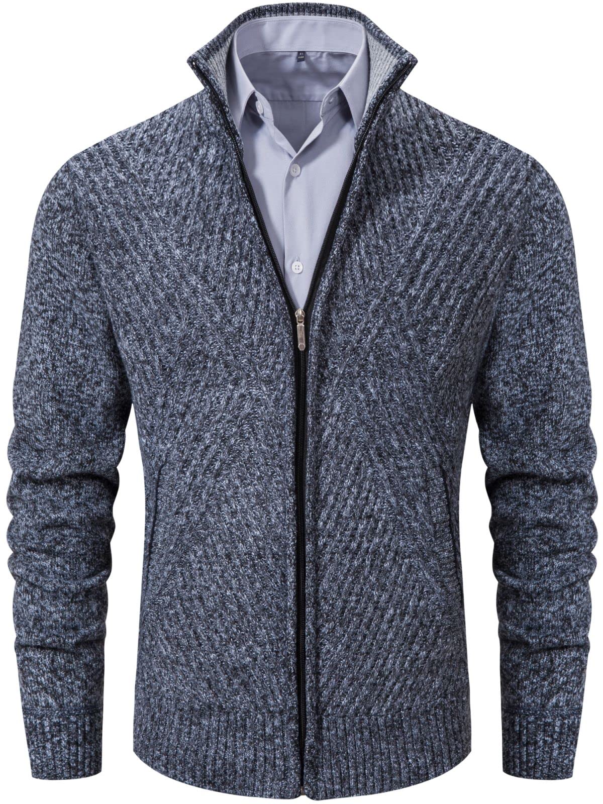 VtuAOL Men's Cardigan Sweaters Full Zip Sweaters Stand Collar Casual Knitted Cardigan with Pockets