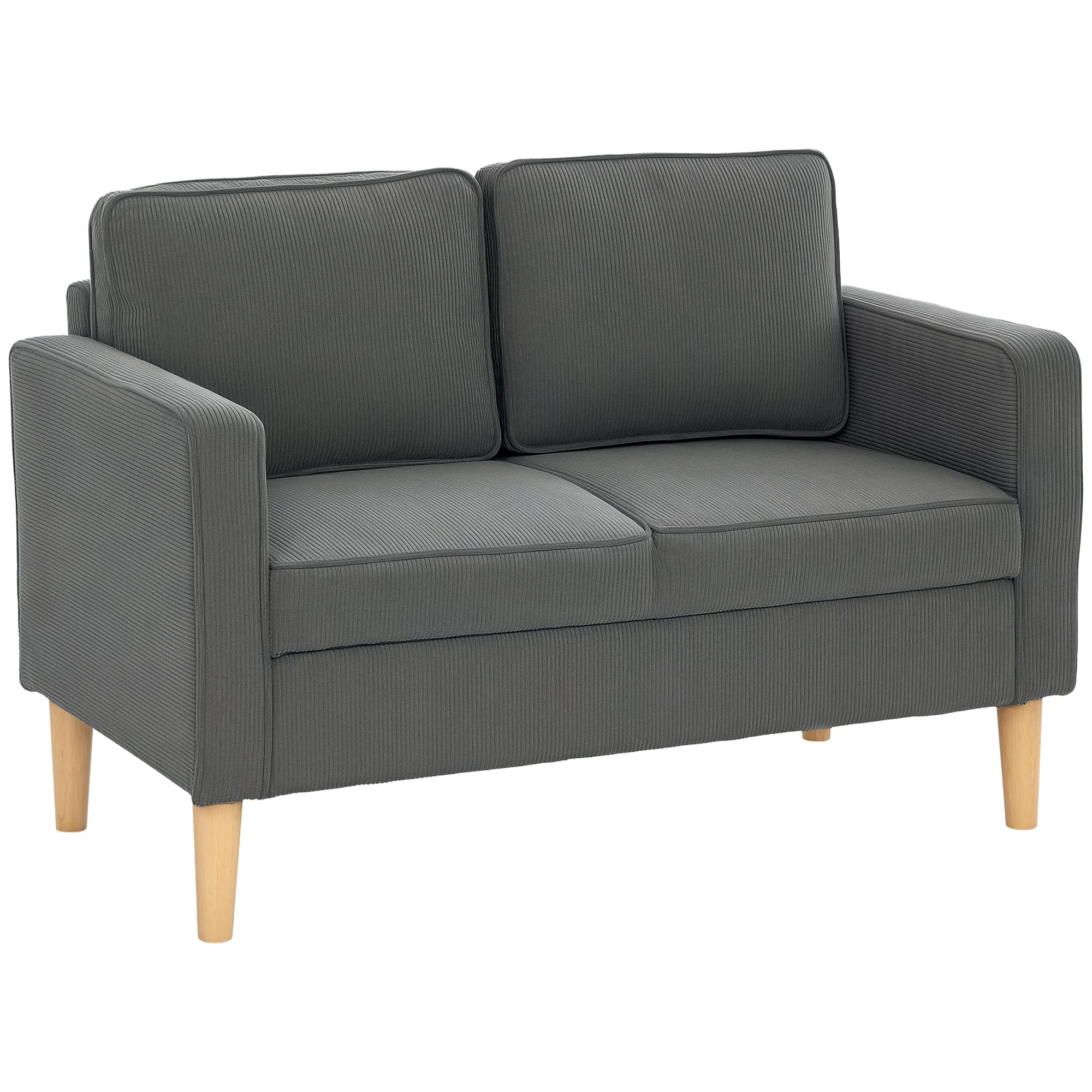 HOMCOM 2 Seater Sofa with Storage, Compact Loveseat Sofa with Solid Wood Legs, Corduroy Small Couch Settee for Living Room, Bedroom, Home Office, 117 x 63 x 79cm, Grey