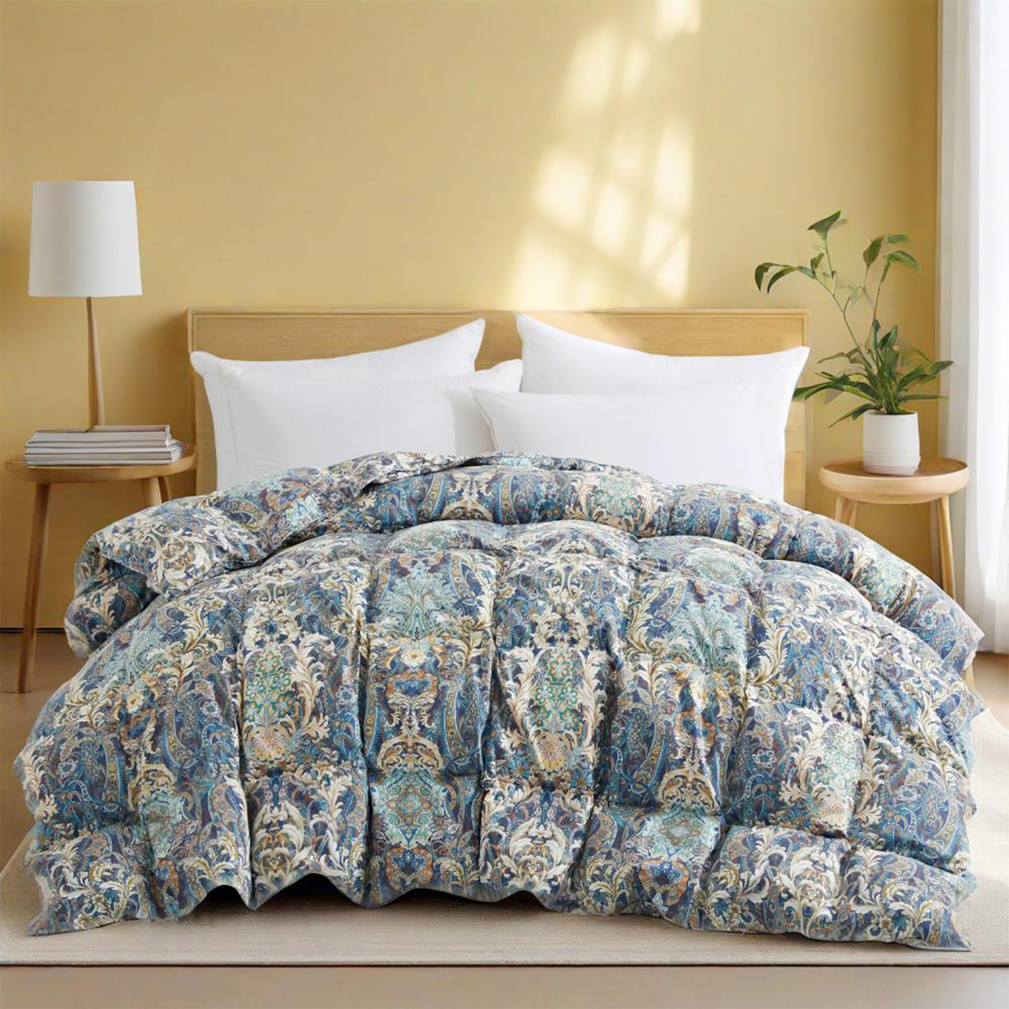 Joysoul California King Size Down Comforter with Paisley Floral- All Season Ultra Soft Goose Feather Fiber, Luxury Vintage House Collection Down