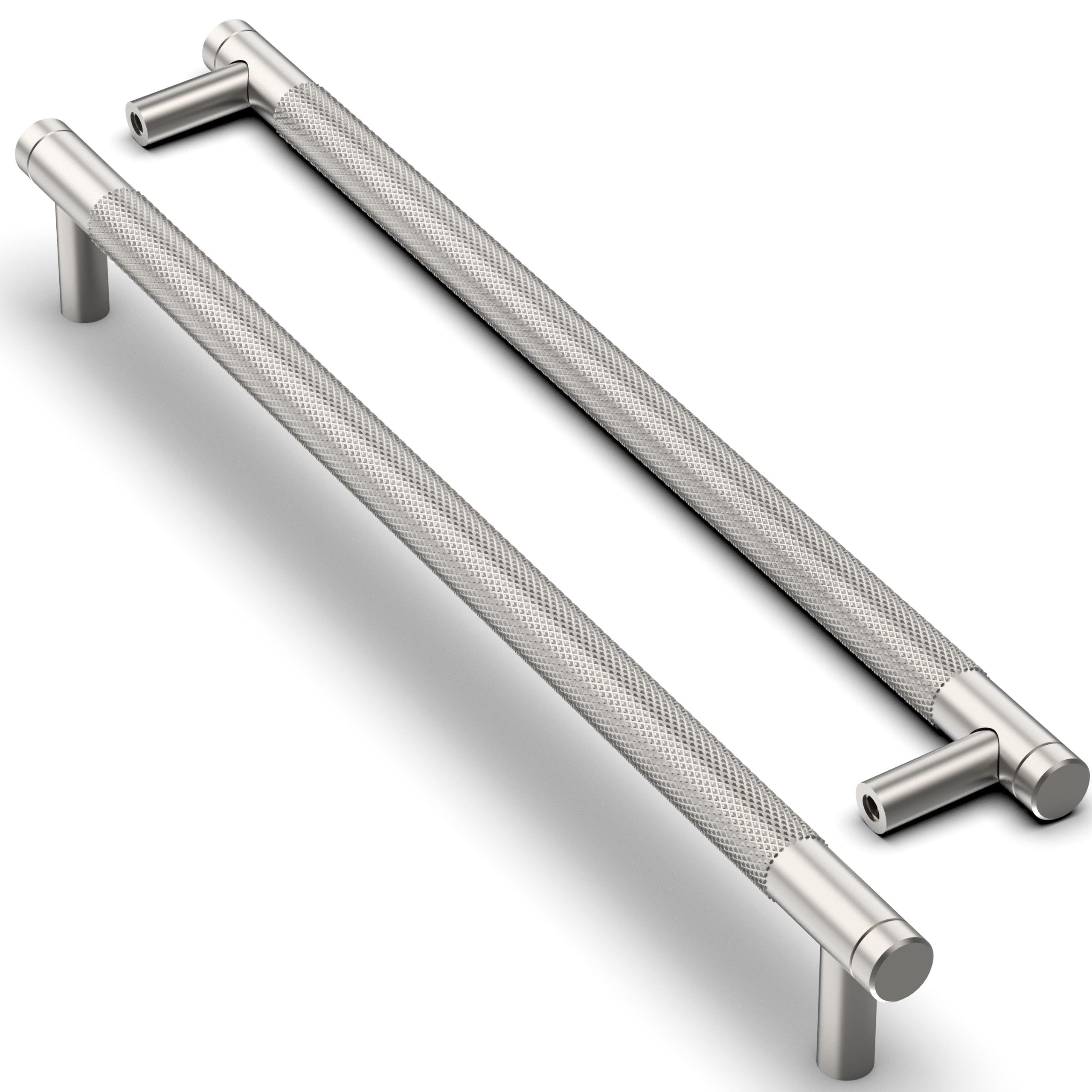 Asimerdeco 10 Pack Brushed Satin Nickel Knurled Cabinet Pulls 10 Inch(254mm) Kitchen Cabinet Handles Cabinet Hardware Drawer Pulls