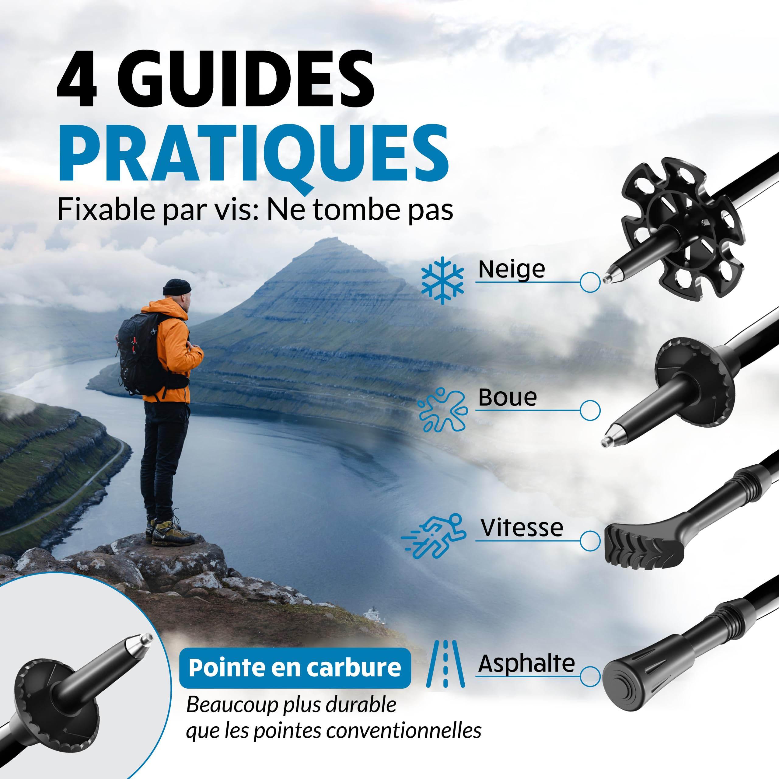 Terra Peak® Bâtons de Marche et Randonnée (Pliables) Aluminium (Extensibles, réglables) - Canne et Randonnee télescopiques pour Trekking, Nordique Walking, Trail Running, Montagne Femme et Homme