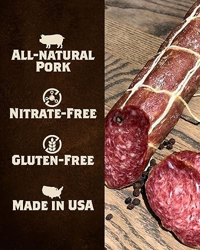 Miniatura 2 de Fortuna's Italian Genoa Salami Stick - Auténtico bocadillo de carne sin gluten, sin nitratos con textura suave y delicioso sabor, ideal para tablas