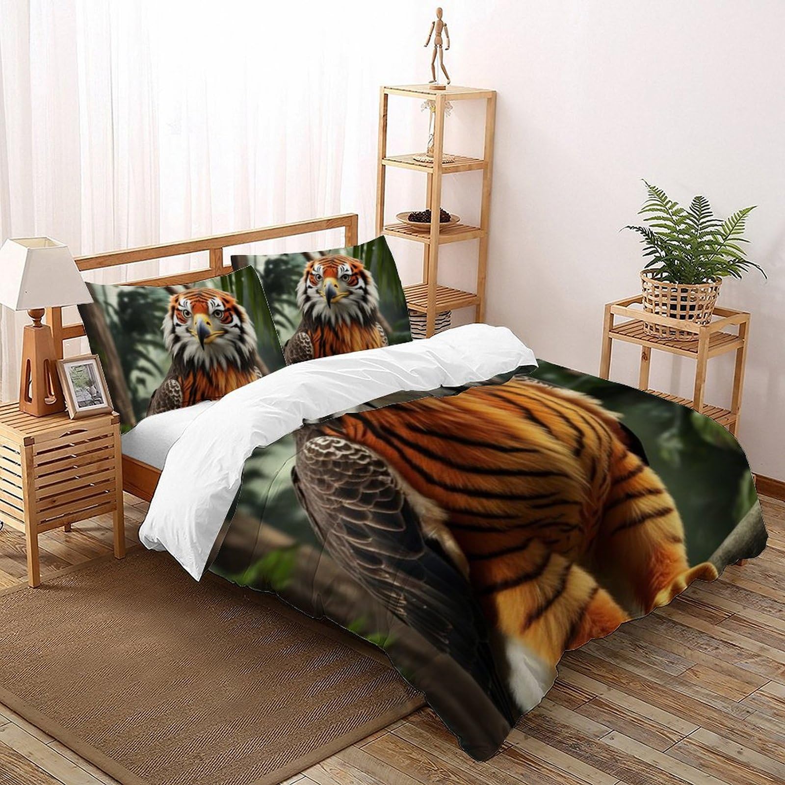 Housse de couette double 200x200 animaux imprimé 3D Forest Eagle en microfibre douce