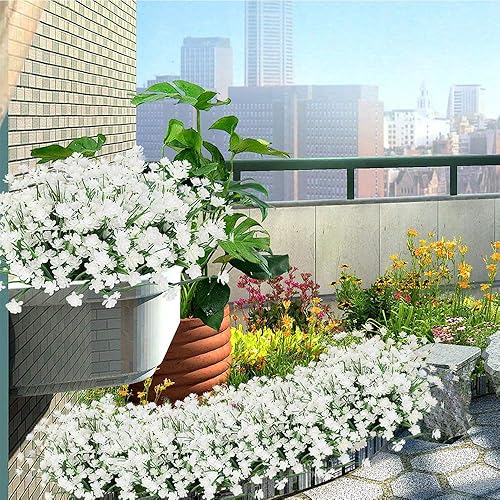Miniatura 5 de 20 paquetes de flores artificiales para exteriores, no se decoloran, resistentes a los rayos UV, plantas de plástico sintético para colgar macetas,