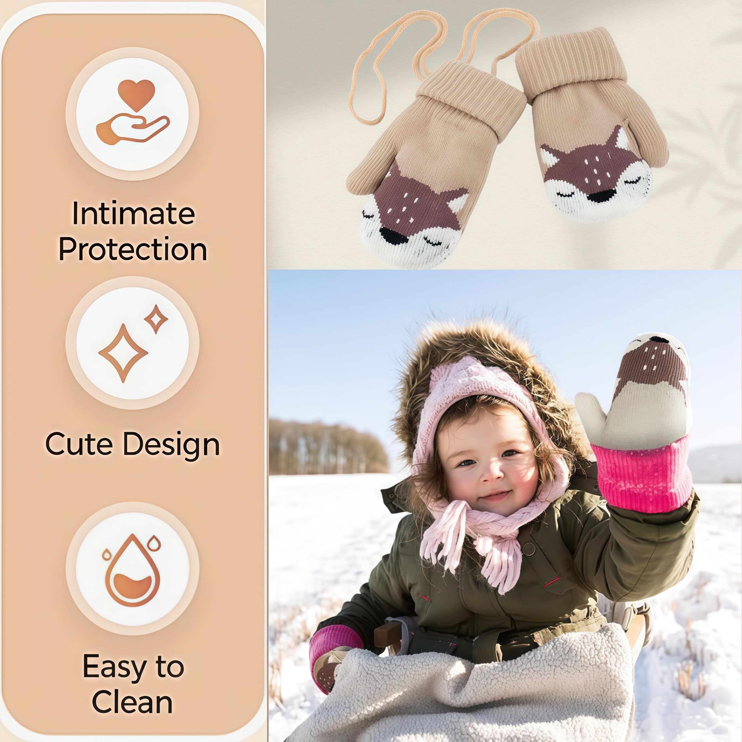 Lot de 2 paires de gants tricotés pour enfants de 0 à 3 ans