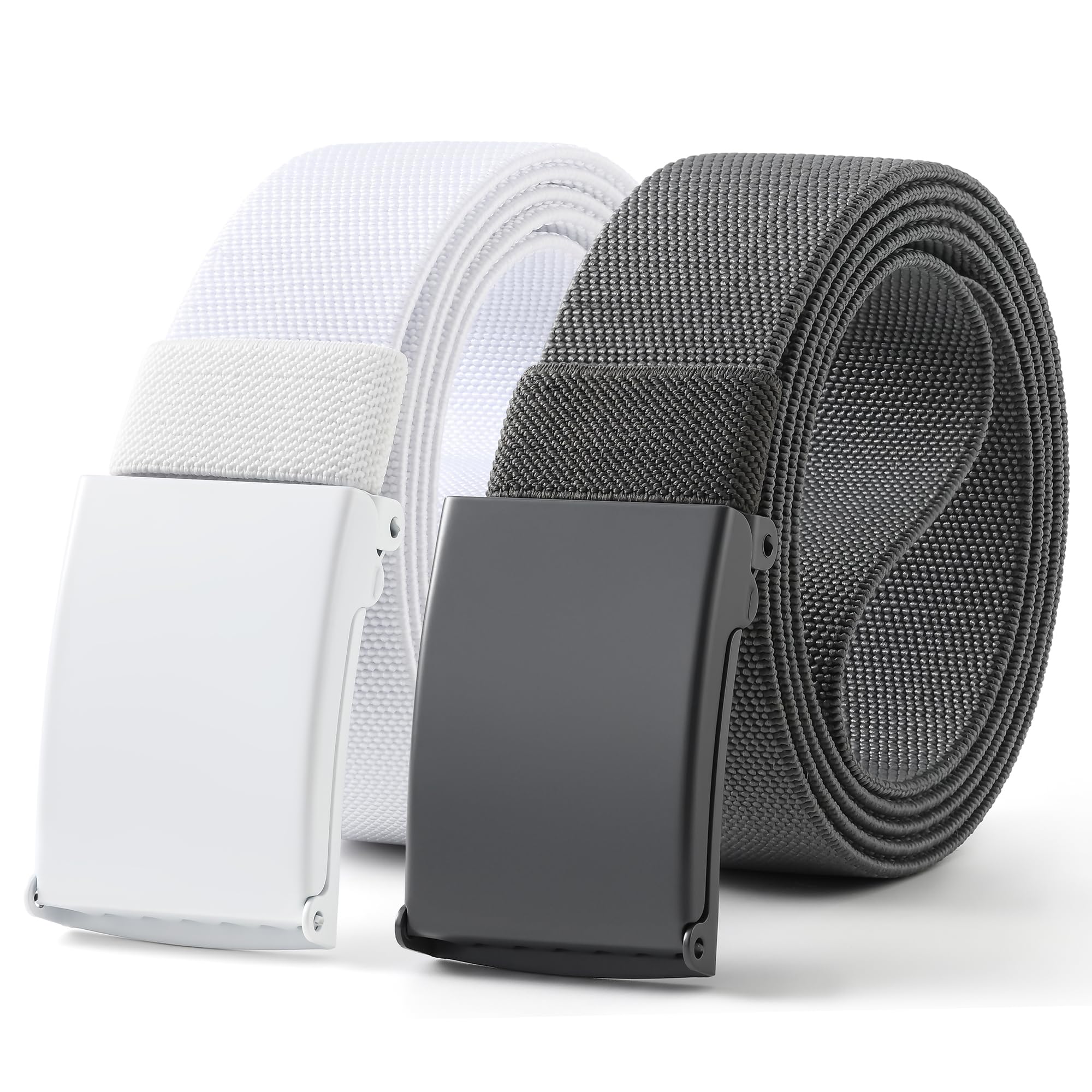 Mile High Life Stretch Canvas Belt for Men, Golf Casual Elastic Web Belt, Top Military Buckle, Adjustable Cut to Fit