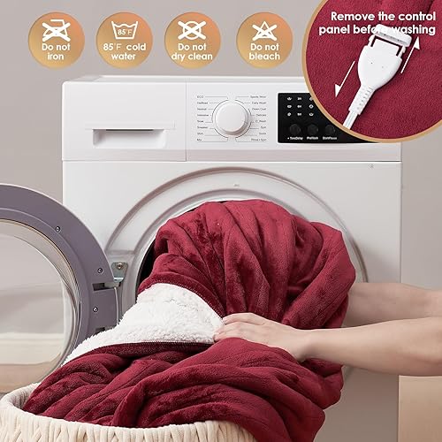 Miniatura 6 de EHEYCIGA Manta térmica eléctrica tamaño matrimonial  Manta térmica con 5 niveles de calefacción y 10 horas de apagado automático, suave y acogedora