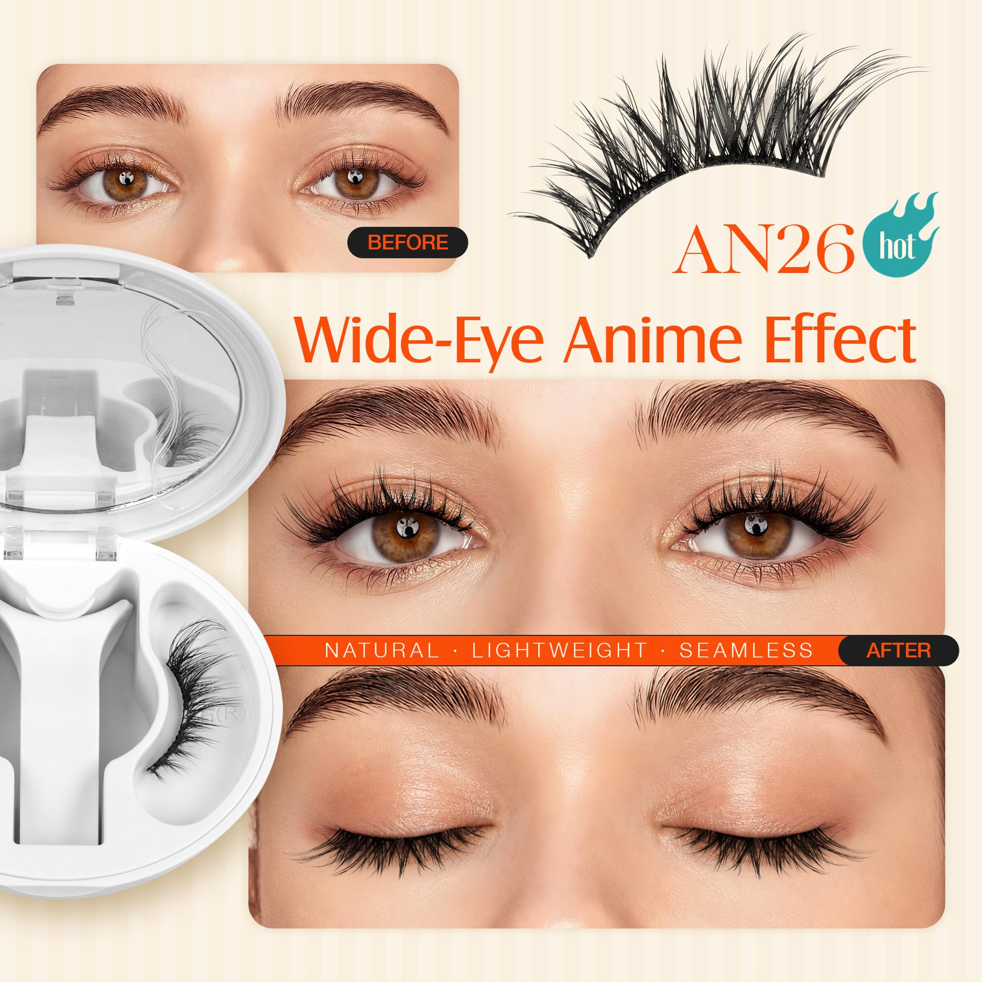 LASHVIEW Verbesserte magnetische Wimpern mit Applikator, kein Kleber erforderlich, natürliche, weiche magnetische Wimpern, Katzenaugen-Look, einfach zu tragen und zu entfernen (AN26)