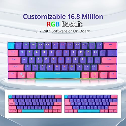 Miniatura 2 de Protable - Teclado mecánico para juegos al 60%, mini compacto RGB retroiluminado 61 teclas, teclado de oficina con cable con interruptor rojo para