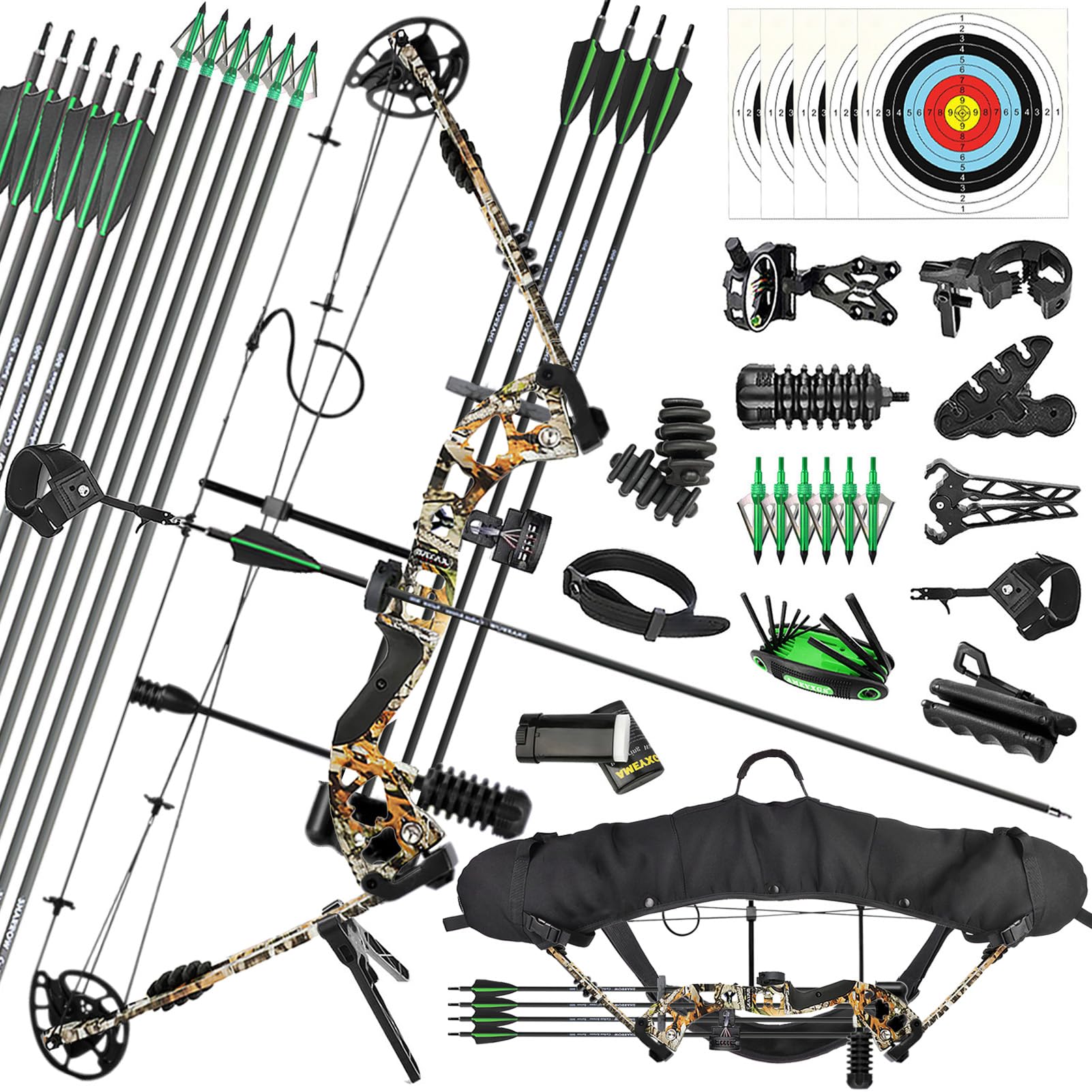 Compoundbogen Set Erwachsene 25-60 lbs Bogenschießen Bogen Jagd Jagdbogen Sportbogen Pfeil und Bogen Set mit Zubehör Compoundbogen für Rechtshand Linkshand
