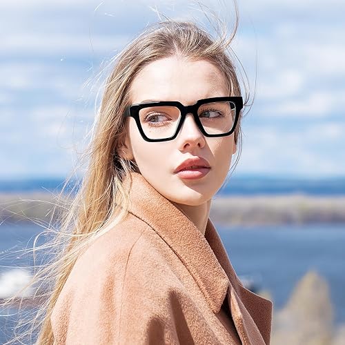 Miniatura 10 de KoKoBin Paquete de 6 lentes de lectura estilo Oprah para mujer, marco cuadrado de gran tamaño, bloqueo de luz azul, cómodos lectores