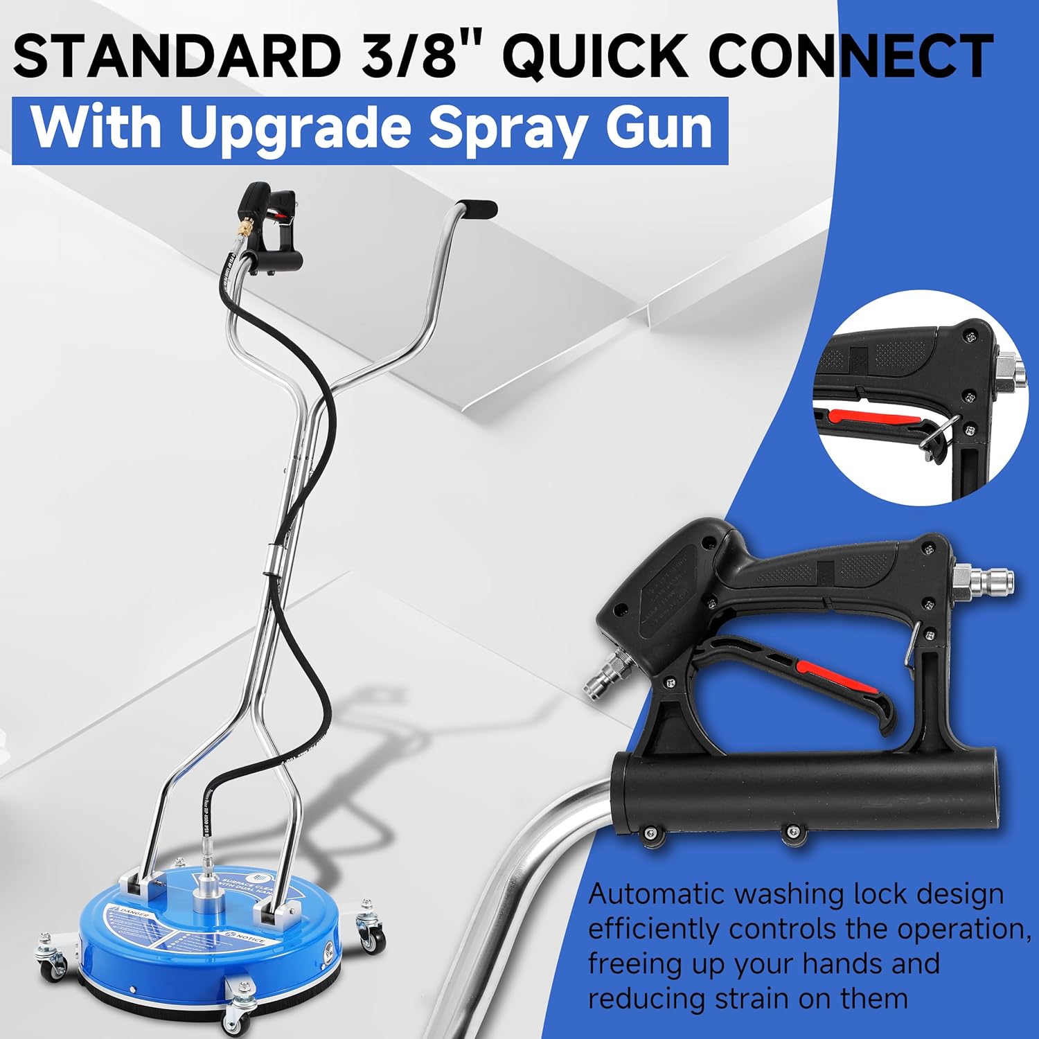 RIDGE WASHER 18’’ Pressure Washer Surface Cleaner, Surface Cleaner with Dual Handle, 4500 PSI Power Washer Surface Cleaners with Wheels for Cleaning Driveways, Sidewalks, Patios