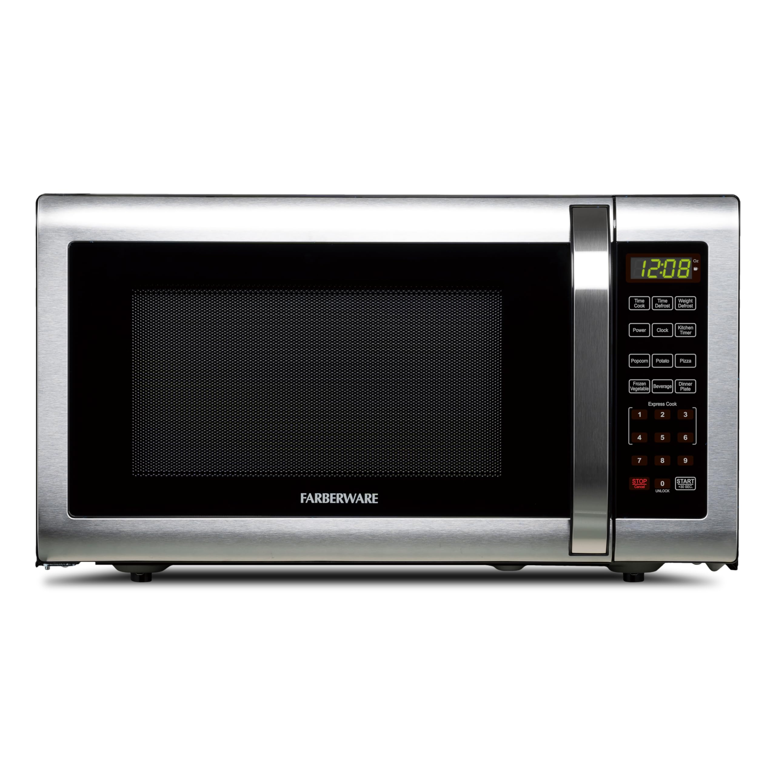 Farberware 1.6 Cu. Ft. Countertop Microwave Oven – 1100 Watts Power, Auto Cook Settings, Defrost, Easy Clean and Child Safety Lock - Stainless