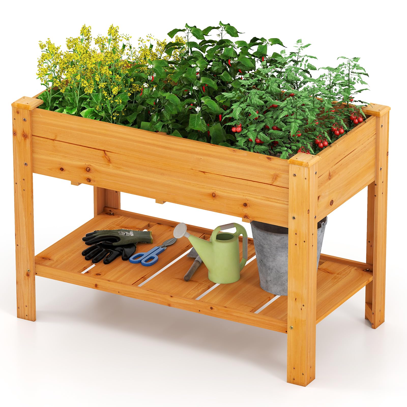 RELAX4LIFE Fioriera Rialzata In Legno Con Ruote - 120x59x84cm, 2 Ripiani, Per Orto E Giardino | Ideale Per Piante, Fiori E Attrezzi - Foto 8