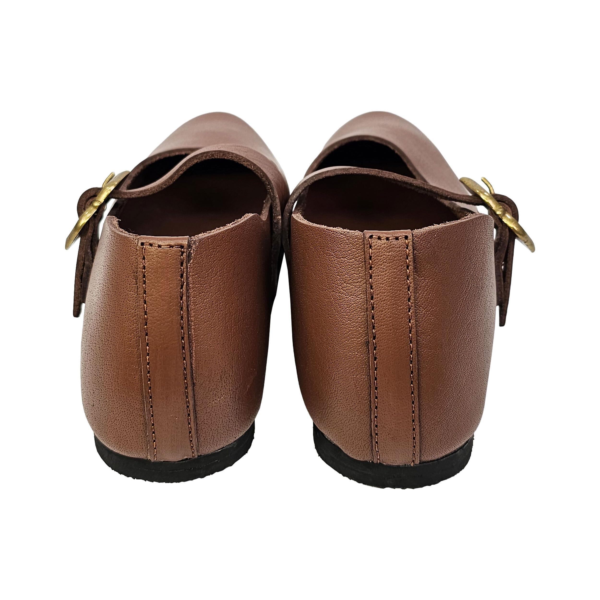 Mittelalter Schuhe Damen Braun Riemchenschuhe