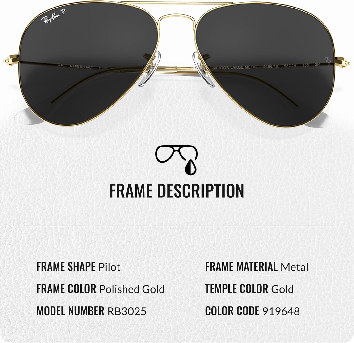Ray-Ban RB3025 AVIATOR CLASSIC Pilot Shaped Sunglasses for Men & Women with Official RAYBAN Eyewear Kit - Image 3