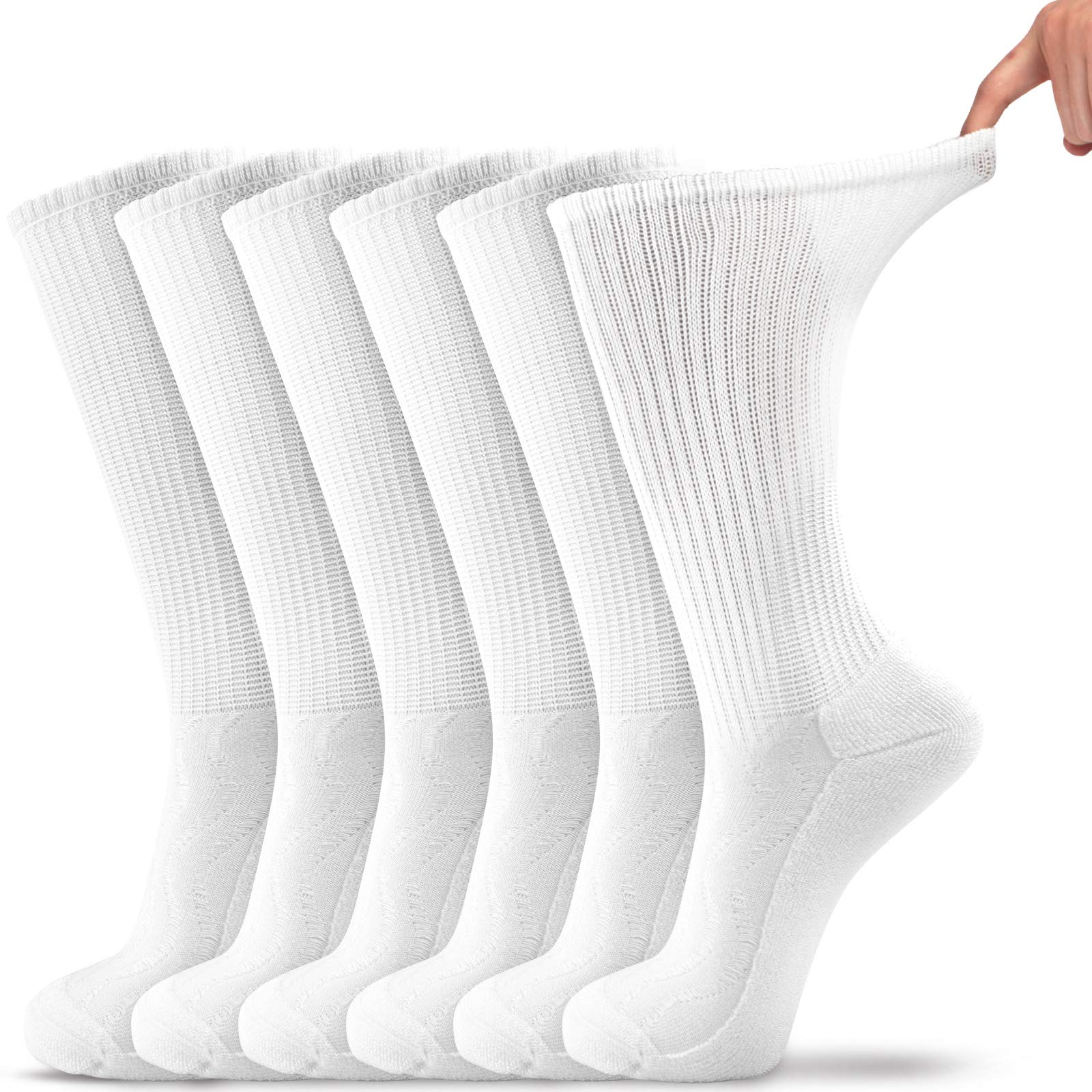 LINLIN Diabetic Socks for Men & Women, 6 Pairs Crew/Ankle Socks with Cushion, Non-Binding, Extra Wide Top, Loose Fit