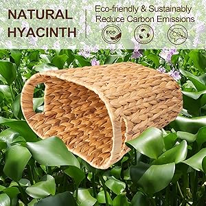 FairyHaus Wicker Trash Can with Handles, Natural Water Hyacinth Wicker Waste Basket, Handwoven Wicker Trash Basket for Bathroom Bedrooms, 13" L x 7.5" W x 12.2" H