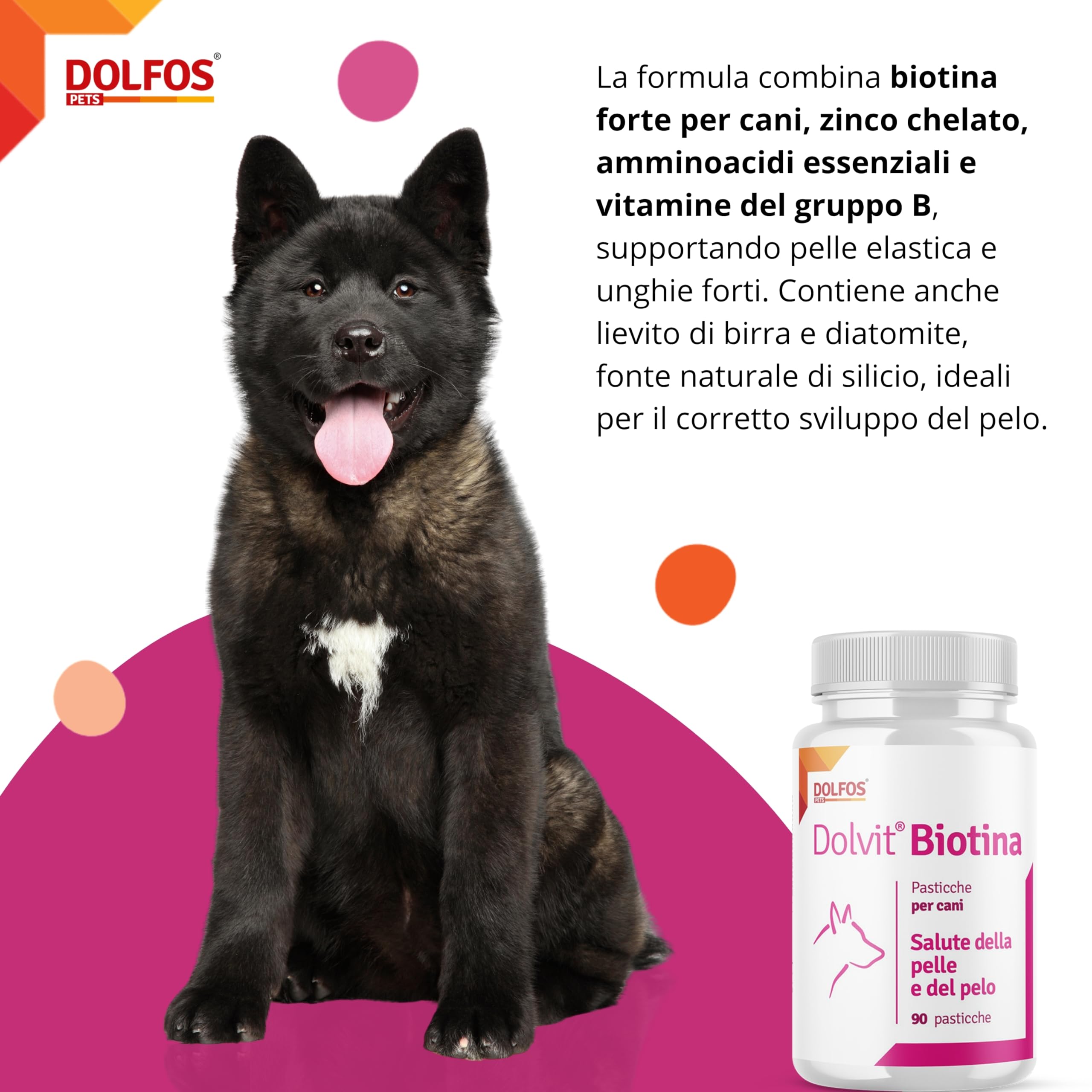 Dolfos Dolvit Biotina - Integratore per il pelo e la Pelle del Cane - Cura la perdita del pelo - Favorisce la lucidità