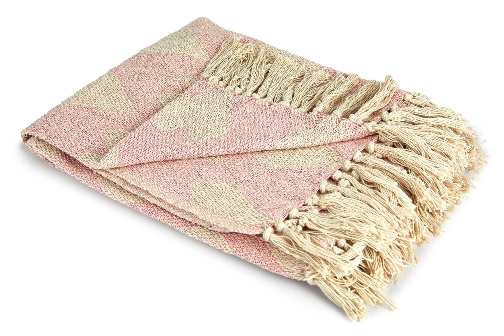 Emma Barclay Heart - Recycled Cotton Throw With Heart Design in Blush Pink - 90x100 (228x254cm)