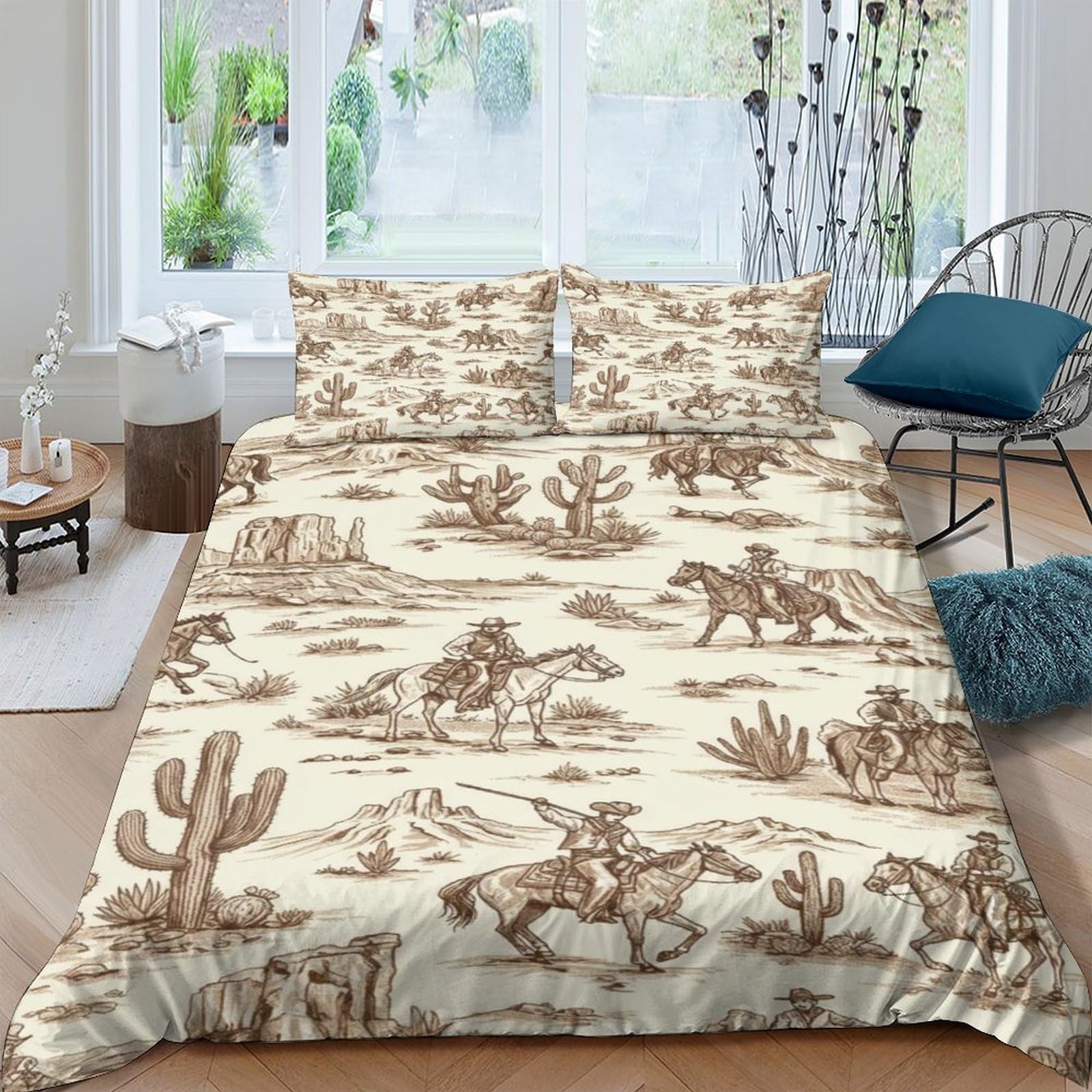 Ctjqhvkz Style-3 3D Printed Western Cowboy Fitted Sheet Microfiber Soft Brown Cactus Horse Mattress Cover For Bedroom Guest Room Decor Single（135X200cm）