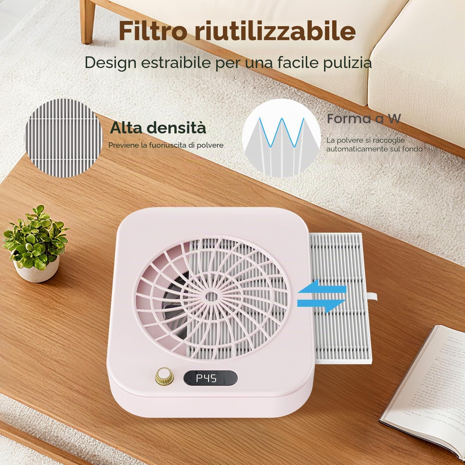 Aspiratore di polvere per unghie professionale, velocità variabile continua a 4300 giri/min, display a LED per nail design, nail art, acrilico, gel, pedicure e manicure (rosa)