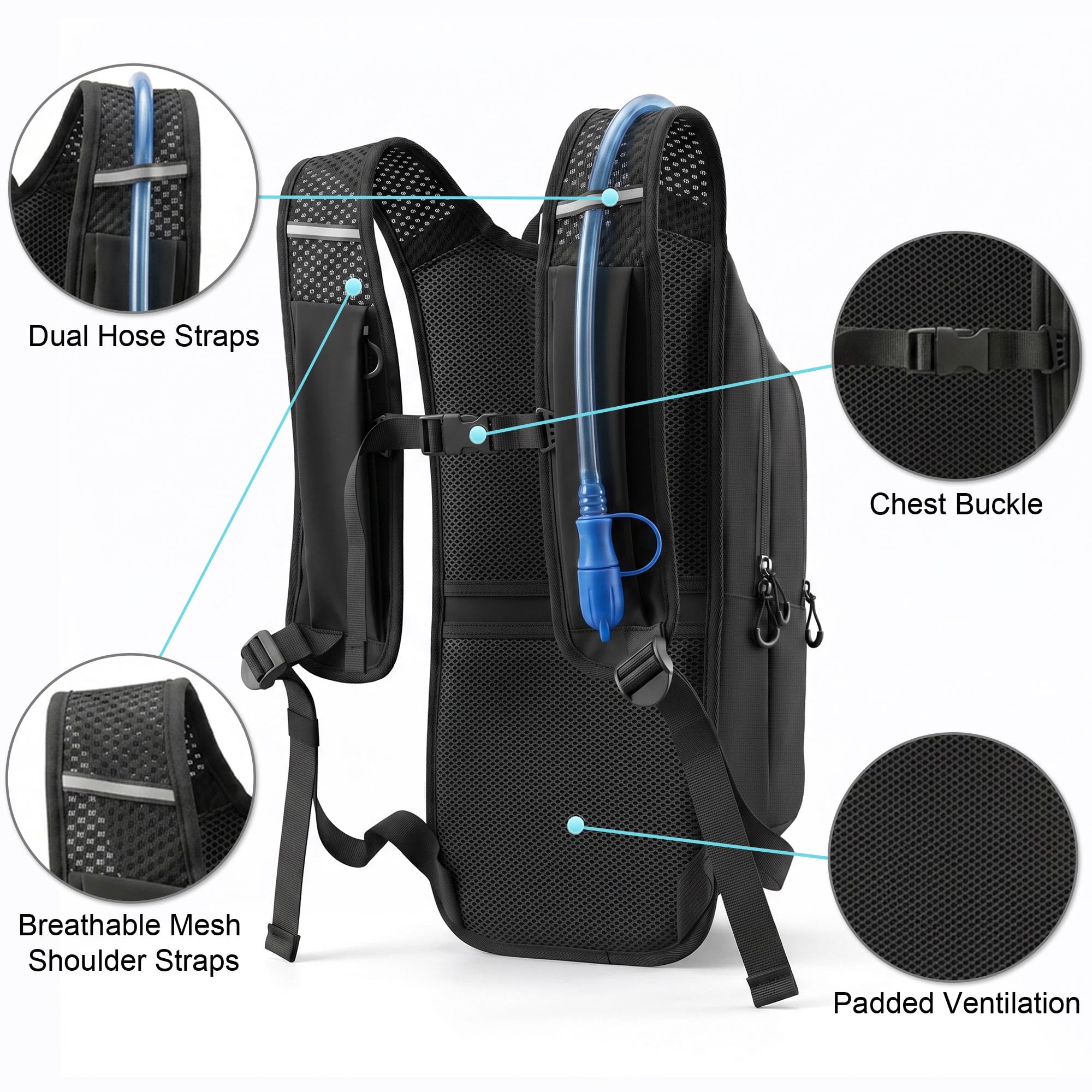 MIYCOO Sac à dos de randonnée avec poche à eau de 2 L, sac à dos d'hydratation pour la course à pied | Sac à dos léger avec deux poches pour téléphone pour homme et femme, sac à dos hydro eau pour randonnée, cyclisme, escalade