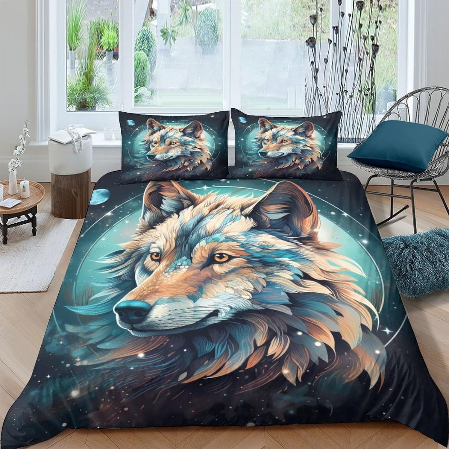 Housse de couette loup 200x200 anti-glissement grâce à sa fermeture éclair robuste