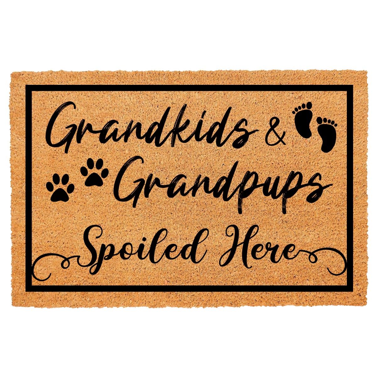 Funny Coir Doormat - Grandkids & Grandpups Spoiled Here - Grandparents Welcome - Heavy-Duty Non Slip Outdoor - 23.6x15.7inch