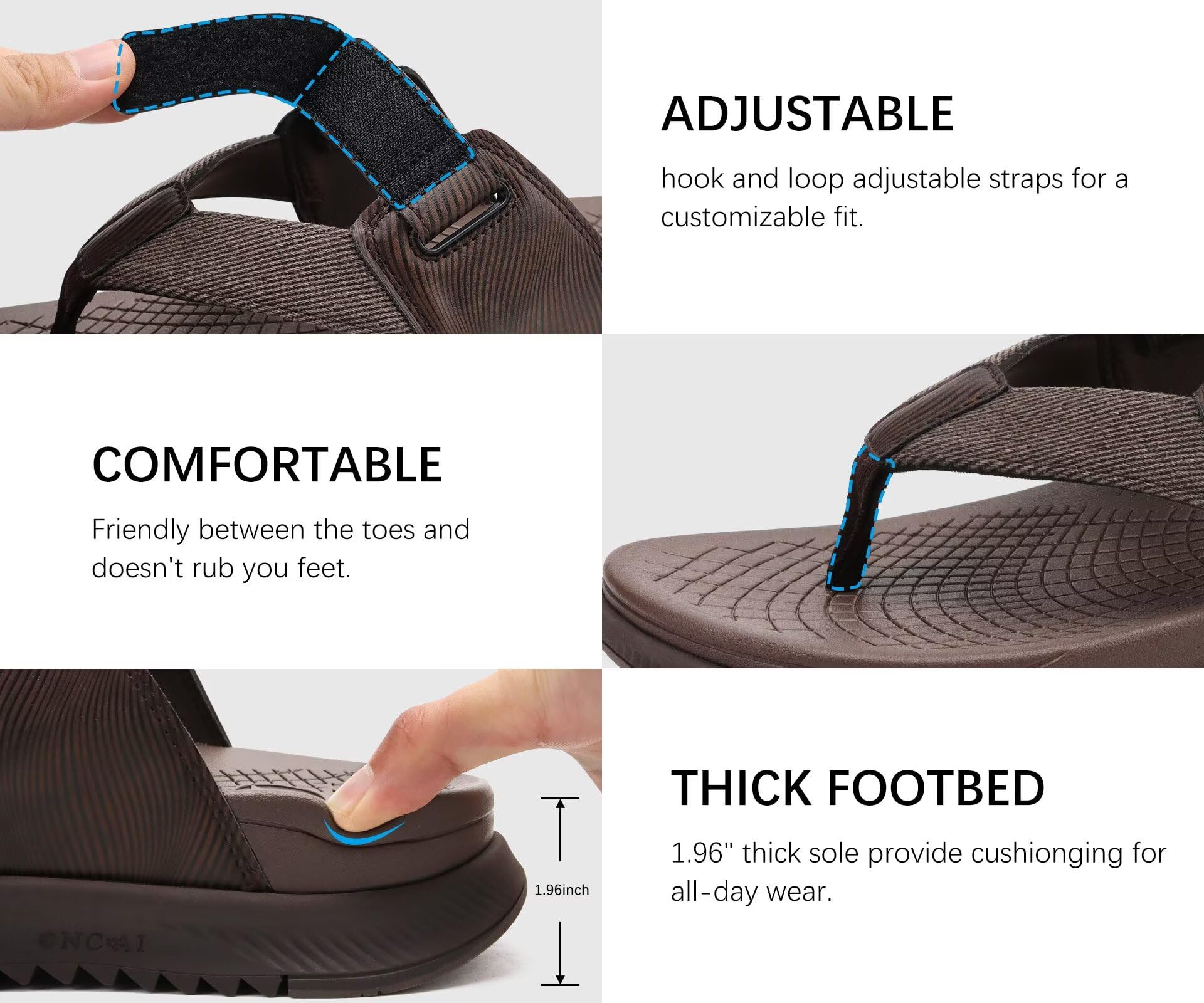 ONCAI Orthopädische Flip Flops für Männer Herren Bogen Unterstützung Walking Sandalen Sport Erholung Orthotic Leder Sandale für Mann Plantar Fasciitis 40-48