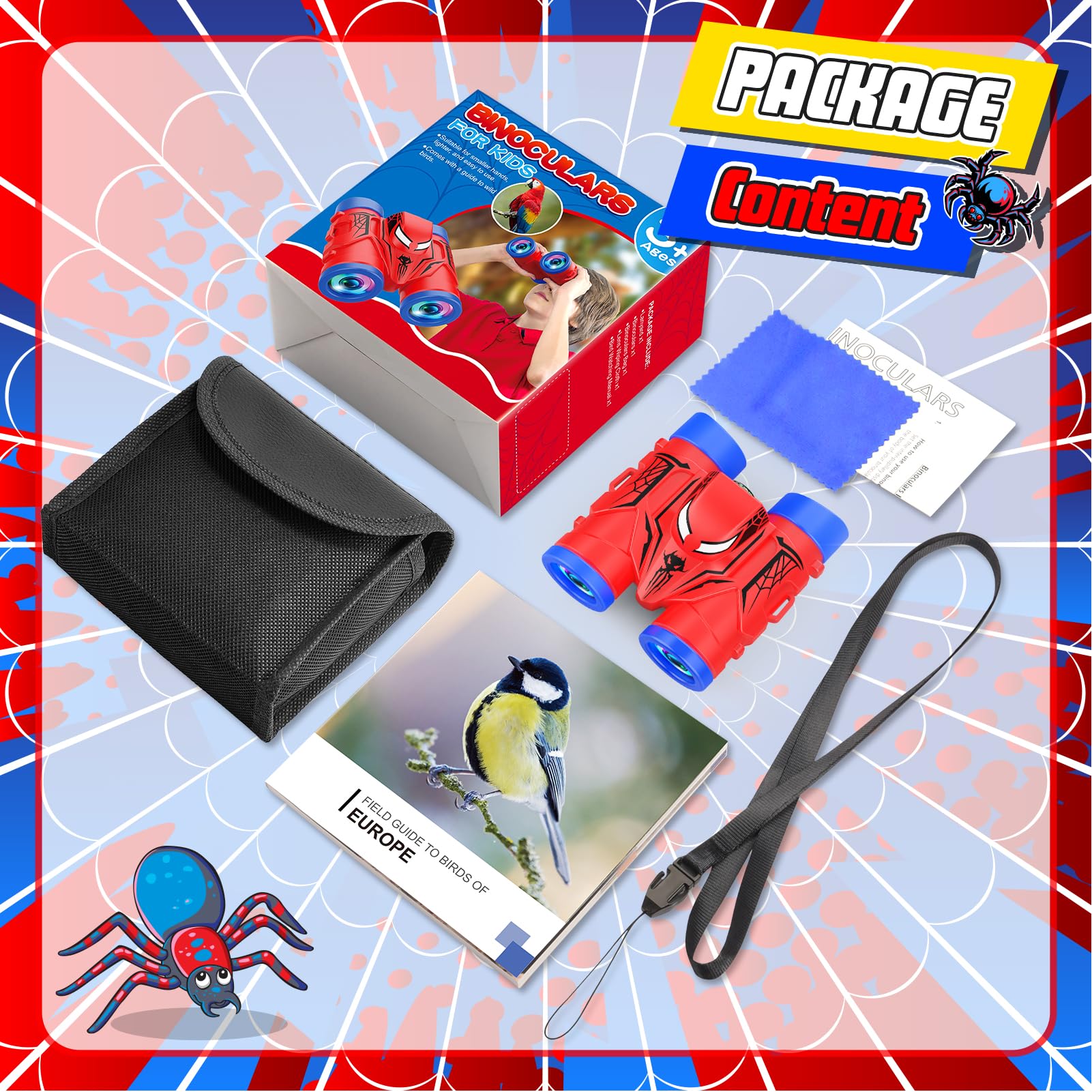 Jumelles Enfant Avec Boussole Et Guide Des Oiseaux, Spider