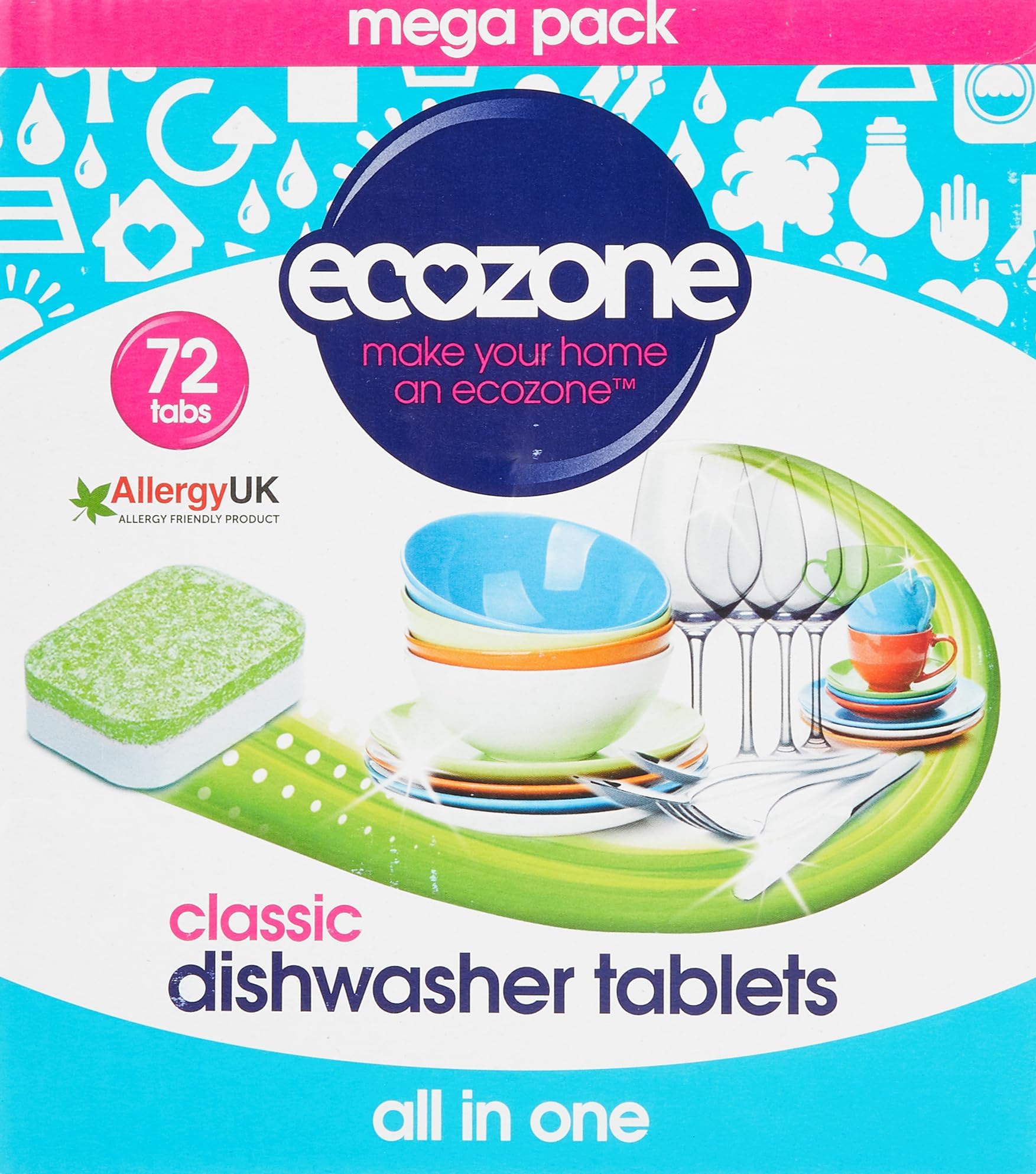 Classic All-In-One Dishwasher Tablets, Effective Cleaning Formula Cuts Through Grease & Grime, Natural Vegan & Non Toxic Tabs, Plant Based Plastic-Free, Leaves No Residue (Box of 72 Capsules)