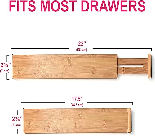 Miniatura 3 de RAPTUROUS Divisores de cajones de bambú, 4 unidades, divisores de cajones de cocina de 2.75 pulgadas de alto, con resorte, 17.5-22 pulgadas de