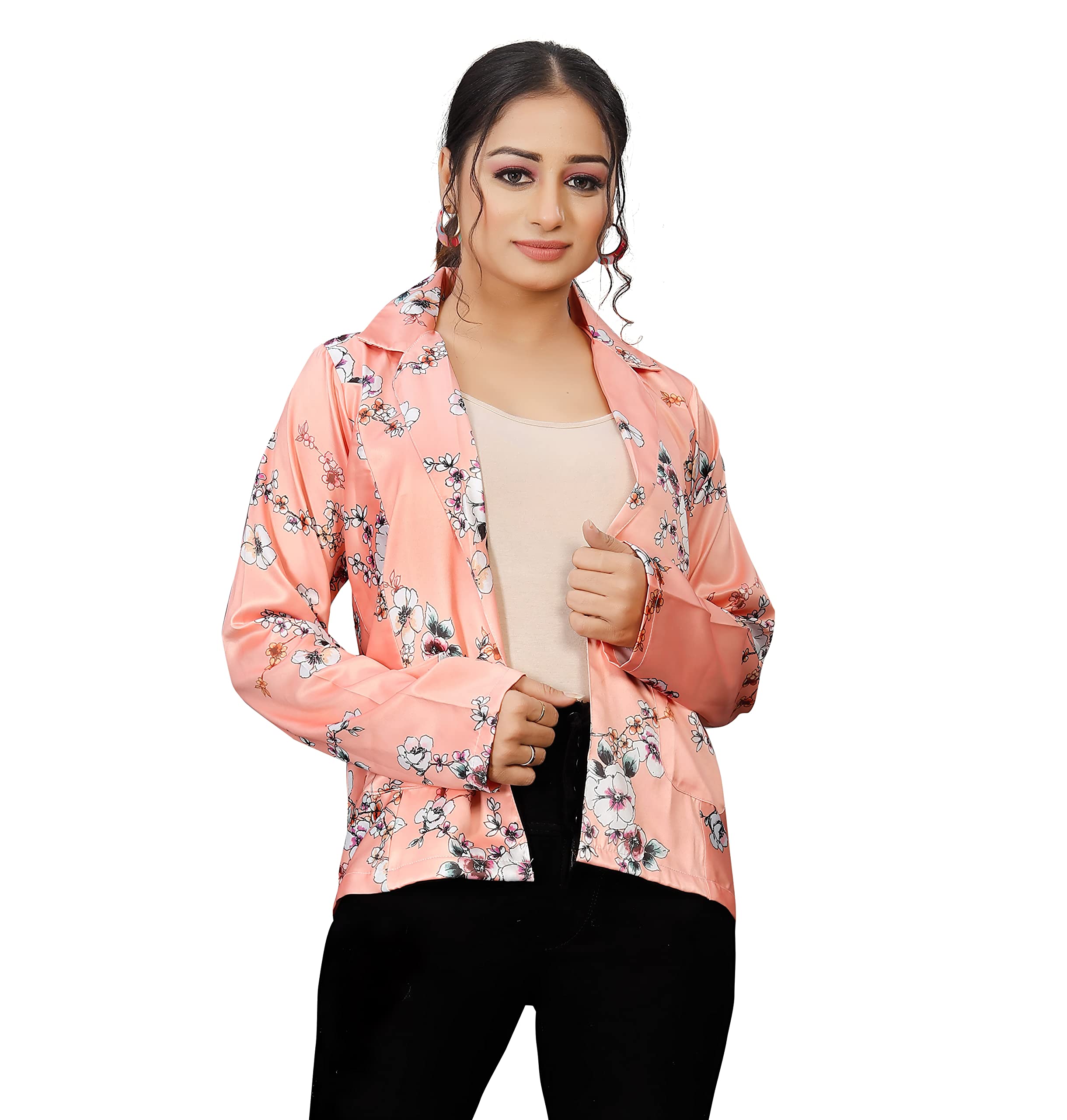 Women's Satin Jacket-Style Shrug with Shawl Collar and Pockets | Stylish Shrug | Women's Outerwear | Satin Jacket | Fashion Accessory