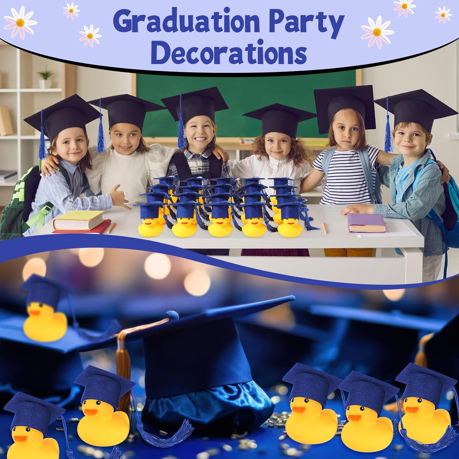 Jerify 48 Pcs Graduation Rubber Ducks with Grad Cap 2026 Diploma Grad Rubber Duck Graduation Party Bath Pool with Storage Bag for Student Gifts Party Favor(Blue)