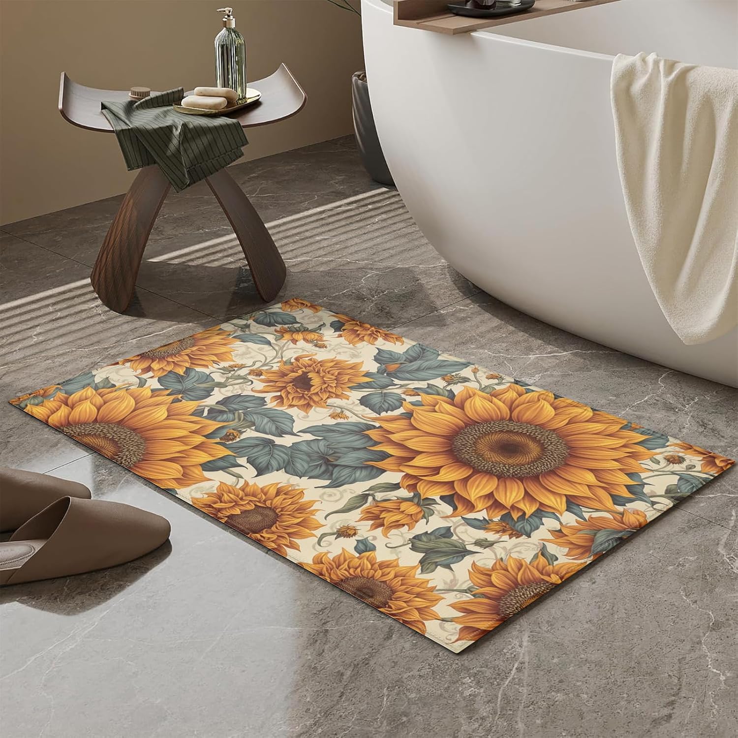 Sunflower Bath Mat for Bathroom,Washable Door Mat Absorbent Bath Rug Non-Slip Floor Rug Carpets,for Kitchen Bedroom Indoor