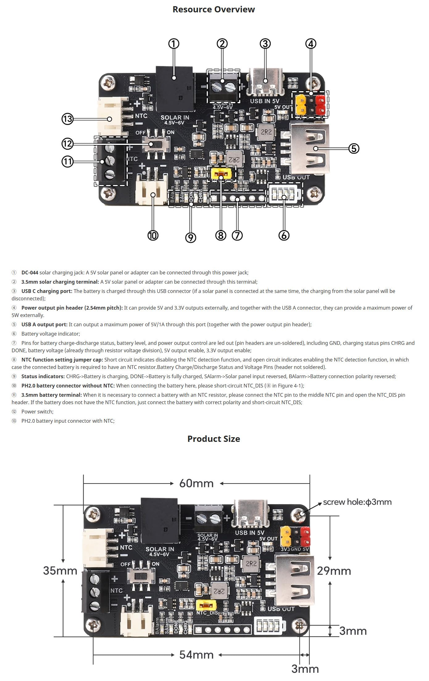 Solar Energy Manager C, DIY Solar Power Management Module for Education & Maker Projects, Supports 5V Solar Panel/USB Input, 3.3V/5V Output, Ba-ttery Protection for STEAM & IoT Learning