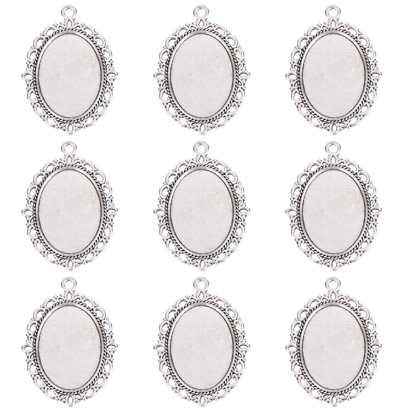 PH PandaHall Lot de 10 Supports Pendentifs Ovales en Alliage Plateau de Collier pour Cabochon/Medaillon/Camee, 25x18mm, Argent A