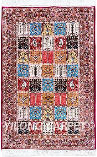 Yilong Carpet 3.3x5ft Handmade Silk Area Rug Four Seasons Tapestry