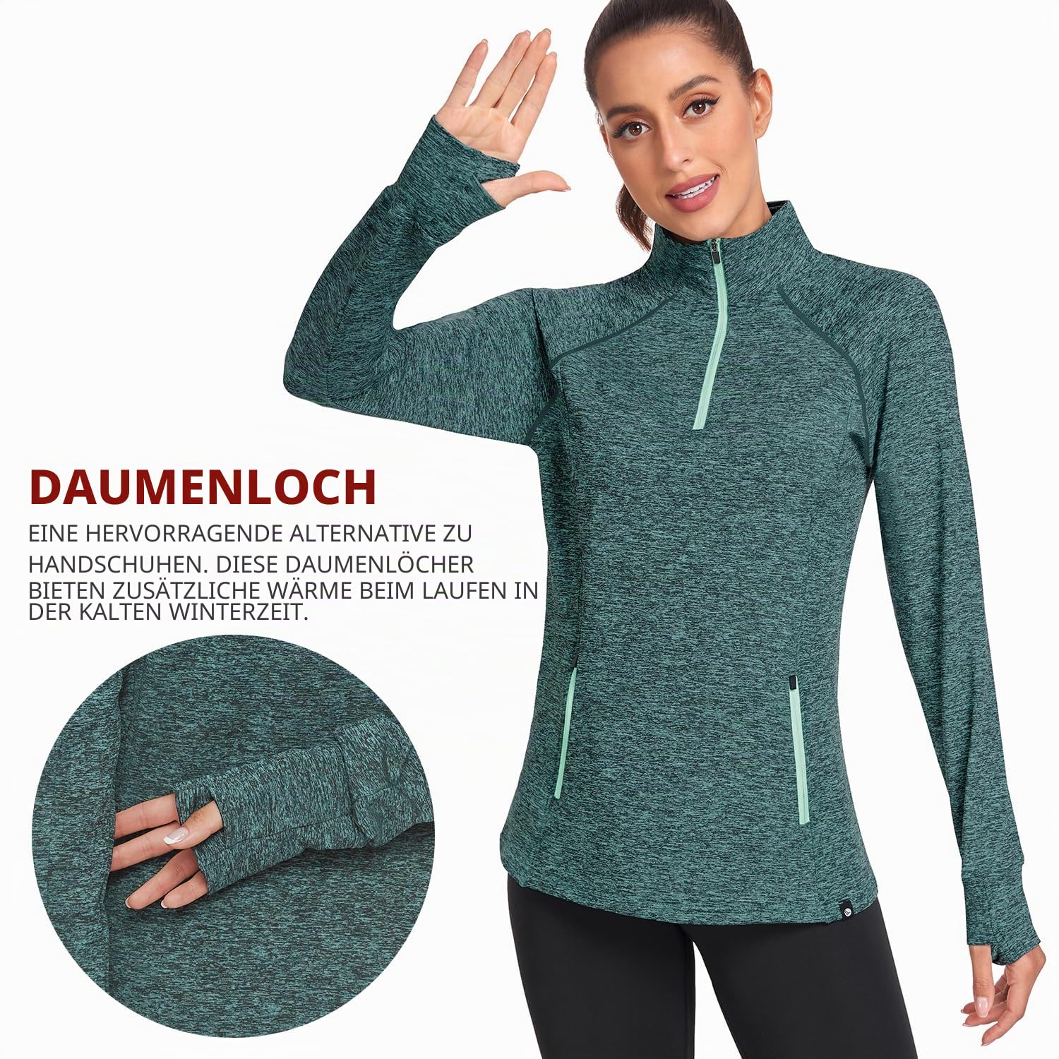 Soneven Damen Fleecepullover Stehkragen Hoodie Mit 1/4 Zip Pullover Sweatshirt Langarmshirt Oberteile Pulli für Herbst Winter