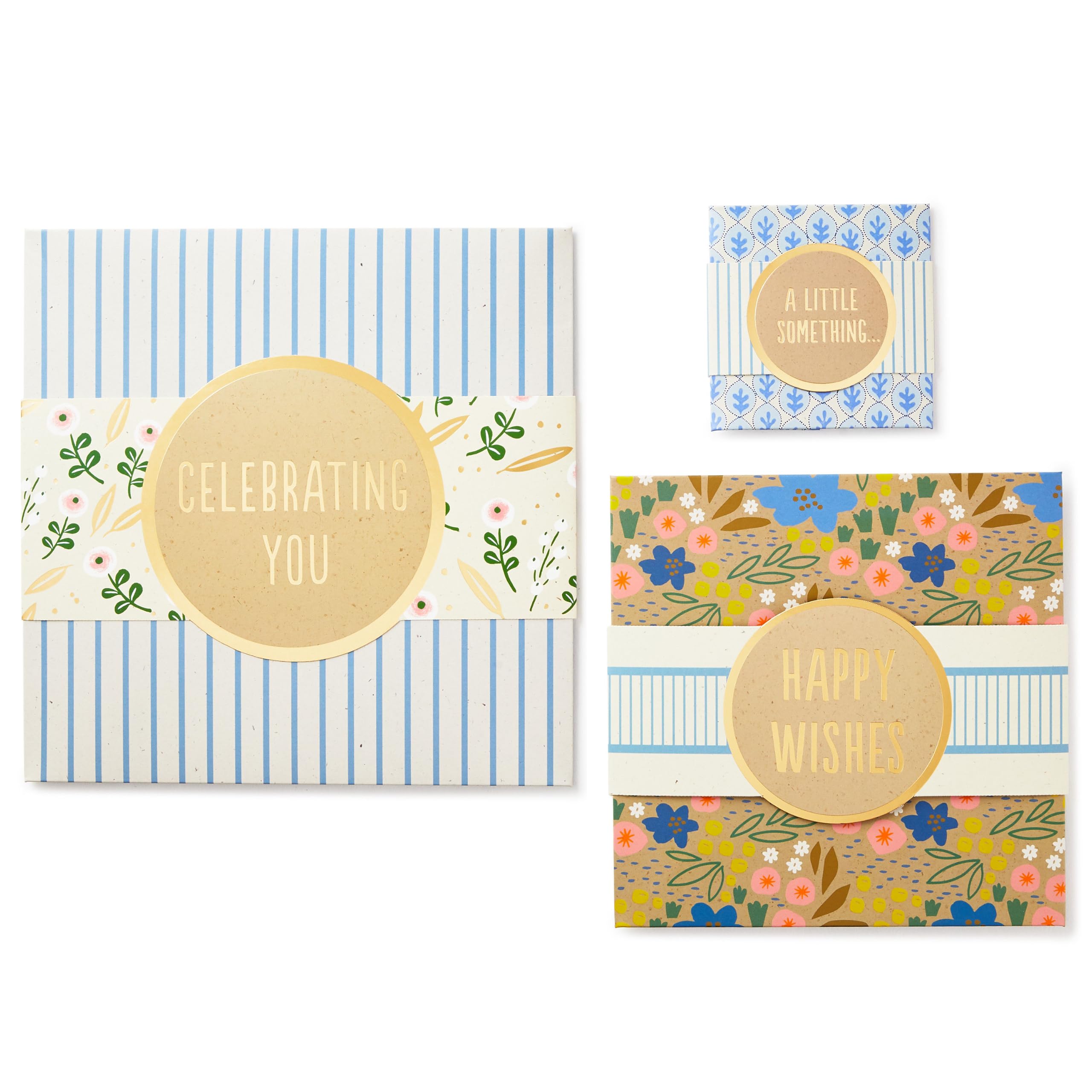 Hallmark Geschenkboxen mit Wickelbändern, verschiedene Größen (3er-Pack: niedliche Blumen und Streifen) für Geburtstage, Brautpartys, Muttertag, beste Freunde