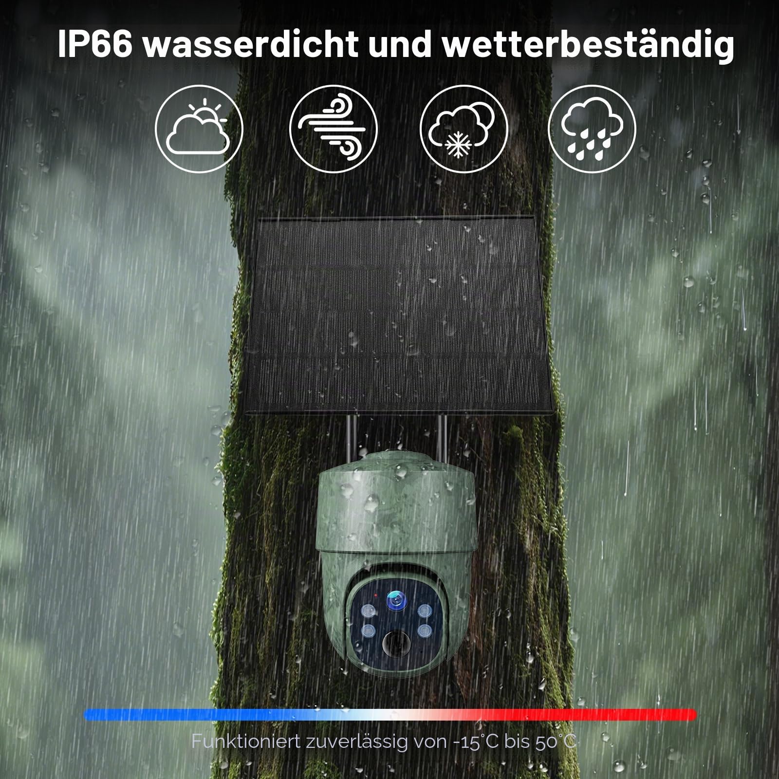 WOLFANG 4G LTE Wildkamera, Überwachungskamera mit Handyübertragung App Wildkamera Solar mit SIM Karte, 4G Bild-& Videoversand, 2.5K HD-Video PTZ Bewegungsmelder Nachtsicht, IP66 Wasserdicht, 8400mAh