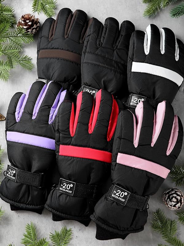Bencailor 6 Pairs Kids Winter Gloves Waterproof Ski Glove Boy Girl Warm Snow Snowboard Mittens for Cold Unisex(Pure Black Peach Pink White Light Pink Dark Brown Light Purple,6-10 Years,Warm,Plain) by Bencailor - Image 13