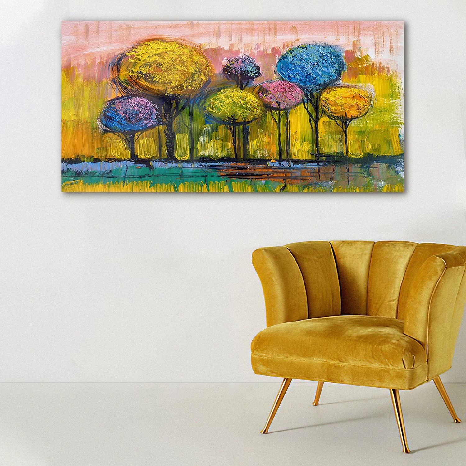 Coloray Pintura acrílica Cuadro De Pared 140x70cm Vidrio Acrílico Arte Sala De Estar Mural - Árboles de otoño. Arte